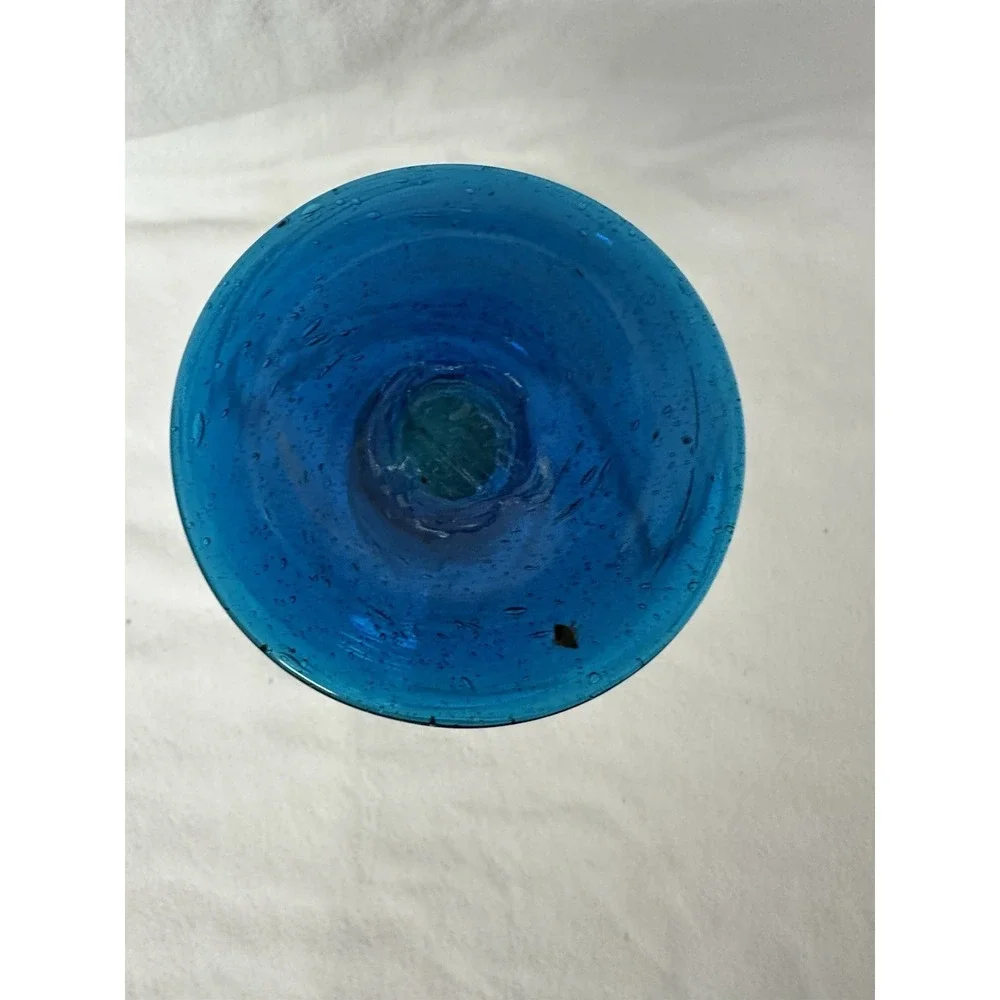 Mexican Margarita Glass Turquoise Blue Rim Navy Base 7.5